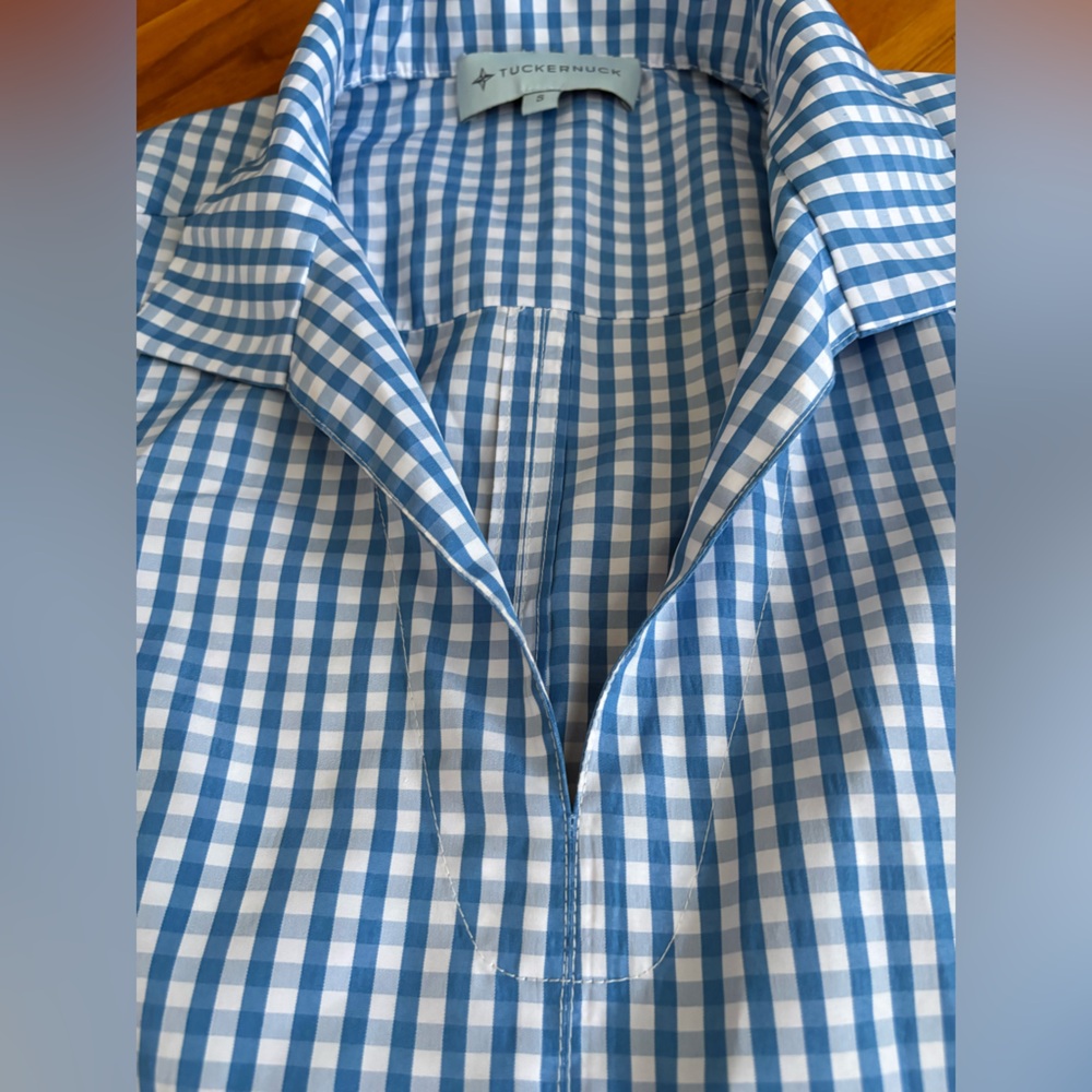 Tuckernuck, Blue & White Gingham Stand Collar Blouse Women’s, ECU - Picture 6 of 14